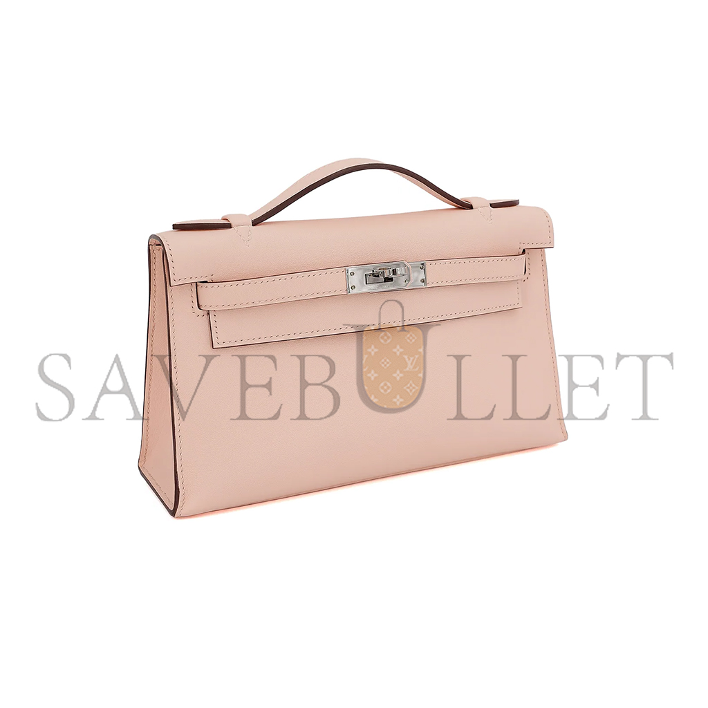 HERMES KELLY POCHETTE ROSE EGLANTINE SWIFT (22*14*7cm) 